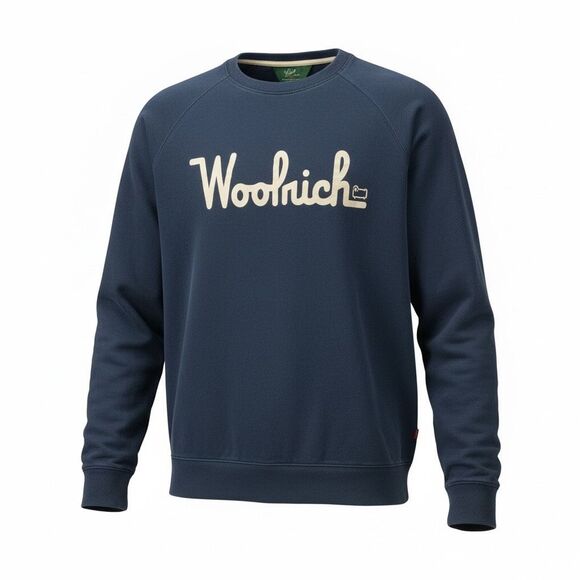 Woolrich Mens XXL Logo Crewneck Sweatshirt Blue Fleece Pullover Classic Outdoor - Picture 2 of 4